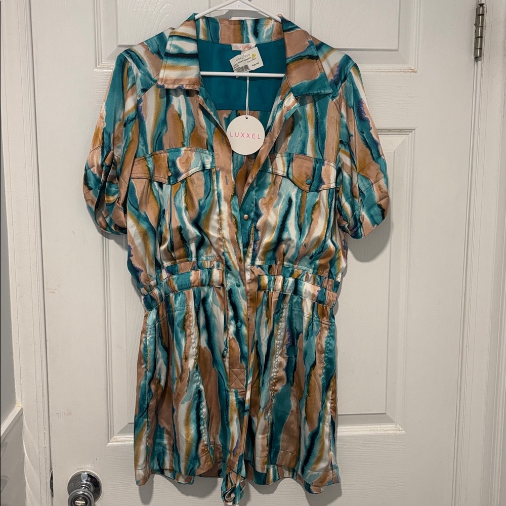 Luxxel Teal and Brown Striped Dress